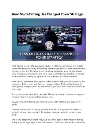 How Multi-Tabling Has Changed Poker Strategy