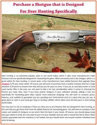 Purchase a Shotgun that is Designed for Deer Hunting Specifically