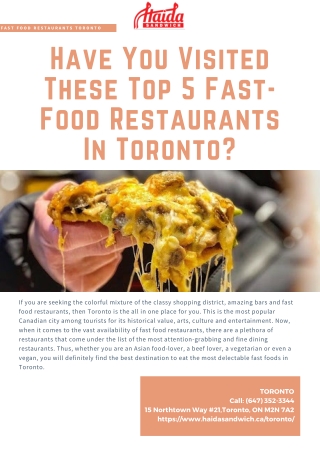 Have You Visited These Top 5 Fast Food Restaurants In Toronto?