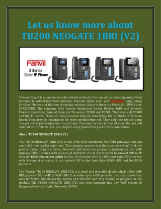 Let us know more about TB200 NEOGATE 1BRI (V2)
