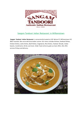 Sangam Tandoori Indian Restaurant-Williamstown - Order Food Online