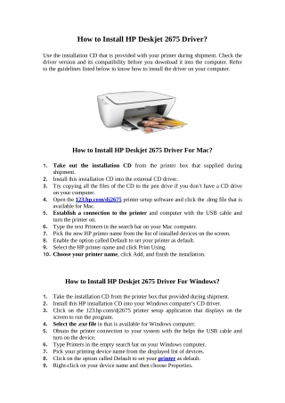 How to Install HP Deskjet 2675 Driver?