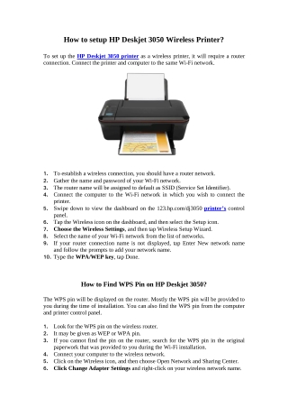 How to setup the HP Deskjet 3050 Wireless Printer?