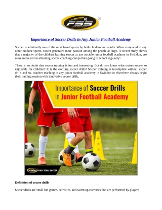 Importance of Soccer Drills in Any Junior Football Academy