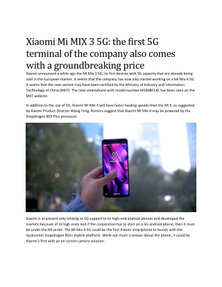 Xiaomi Mi MIX 3 5G: the first 5G terminal of the company also comes with a groundbreaking price