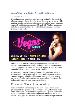 Vegas Wins - New Online Casino UK by Nektan