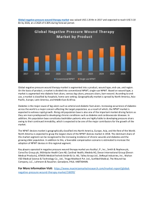 Global negative pressure wound therapy market