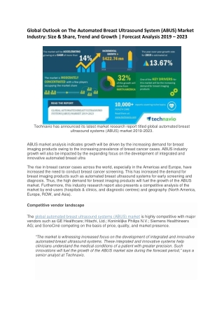 Global Outlook on The Automated Breast Ultrasound System (ABUS) Market Industry: Size & Share, Trend and Growth | Foreca