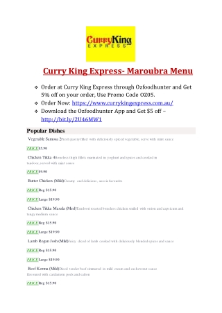 Curry King Express Menu| Indian restaurant Maroubra, NSW