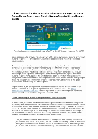 Colonoscopes Market Size 2019: Global Industry Analysis Report by Market Size and Future Trends, share, Growth, Business