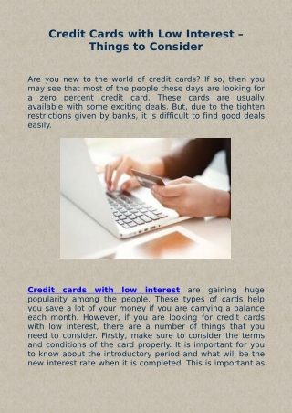 Credit Cards with Low Interest – Things to Consider