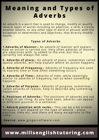 Meaning and Types of Adverbs
