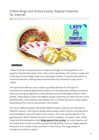 Online Bingo and Online Casino: Popular Pastimes for Internet