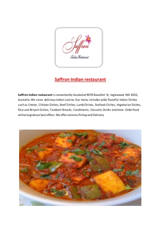 15% Off - Saffron Indian restaurant-Inglewood - Order Food Online