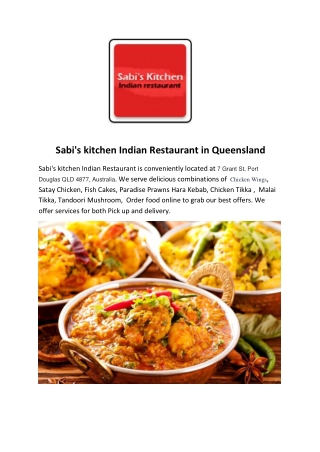 25% Off -Sabi's kitchen Indian Restaurant-Port Douglas - Order Food Online