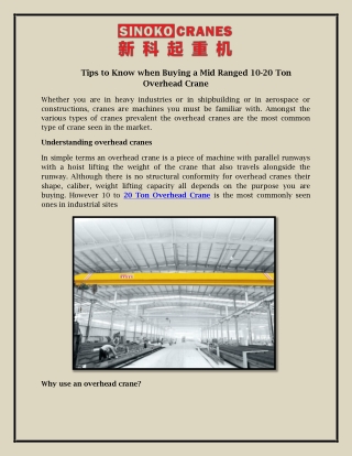 Tips to Know when Buying a Mid Ranged 10-20 Ton Overhead Crane