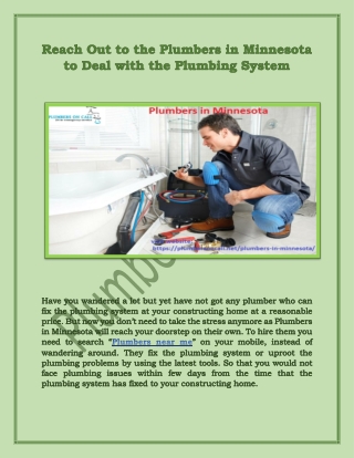 Reach Out to the Plumbers in Minnesota to Deal with the Plumbing System