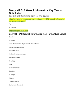 Devry NR 512 Week 2 Informatics Key Terms Quiz Latest