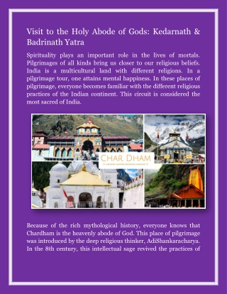 Visit to the Holy Abode of Gods: Kedarnath & Badrinath Yatra
