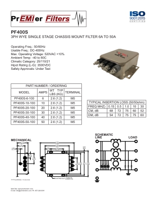 3PH WYE SINGLE STAGE CHASSIS MOUNT FILTER 6A TO 50A