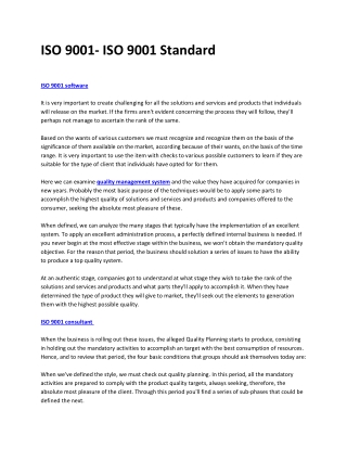 ISO 9001- ISO 9001 Standard
