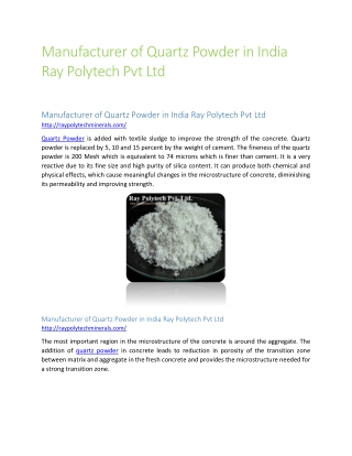 Manufacturer of Quartz Powder in India Ray Polytech Pvt Ltd