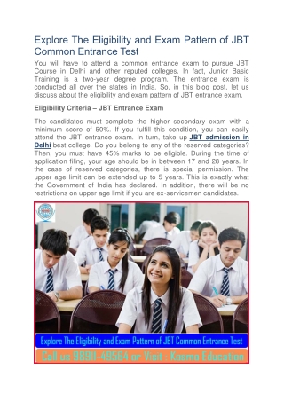 Explore The Eligibility and Exam Pattern of JBT Common Entrance Test