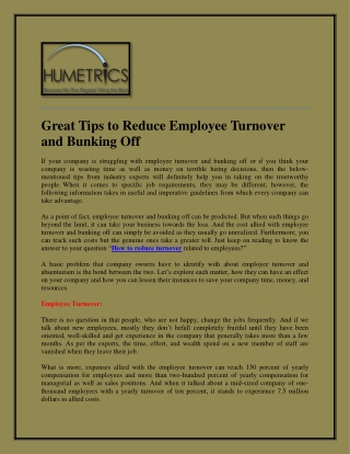 Great Tips to Reduce Employee Turnover and Bunking Off