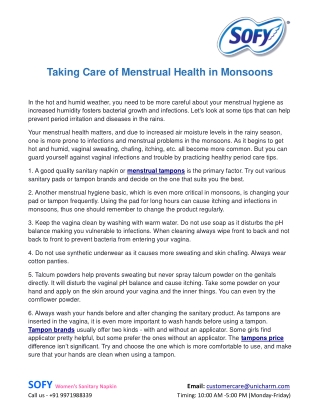 Taking Care of Menstrual Health in Monsoons