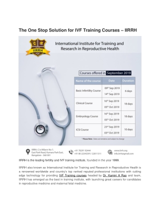 The One Stop Solution for IVF Training Courses – IIRRH