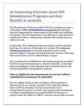 An Interesting Overview about DVA Rehabilitation Programs and their Benefits in Australia