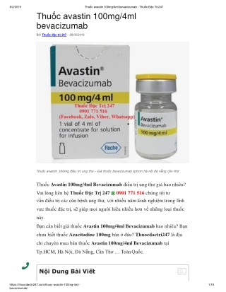 Thuoc avastin 100mg/4ml bevacizumab - Thuoc dac tri 247