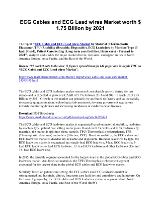 ECG Cables and ECG Lead wires Market worth $ 1.75 Billion by 2021