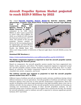 Aircraft Propeller System Market projected to reach $329.9 Million by 2022