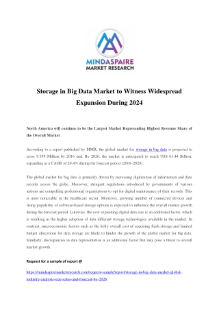 Storage in Big Data Market: Global Industry Analysis, Size, Sales and Forecast By 2026