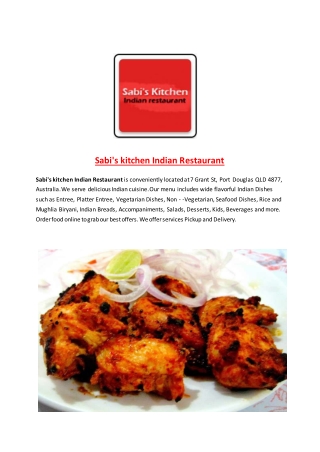 25% Off -Sabi's kitchen Indian Restaurant-Port Douglas - Order Food Online