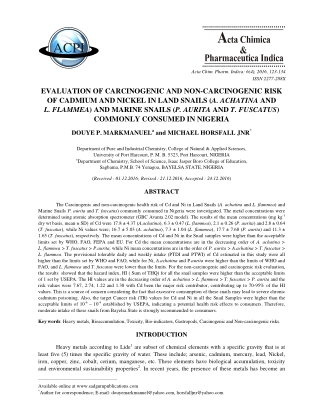 EVALUATION OF CARCINOGENIC AND NON-CARCINOGENIC RISK OF CADMIUM AND NICKEL IN LAND SNAILS (A. ACHATINA AND L. FLAMMEA) A