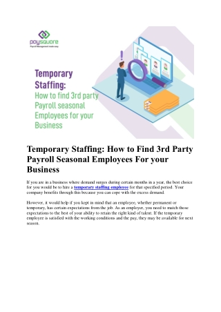 Temporary Staffing: How to Find 3rd Party Payroll Seasonal Employees For your Business