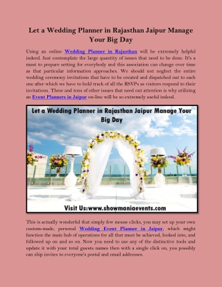 Let a Wedding Planner in Rajasthan Jaipur Manage Your Big Day