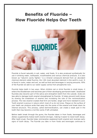 Benefits of Fluoride - How Fluoride Helps Our Teeth