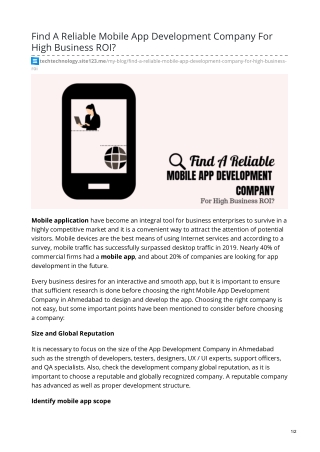Find A Reliable Mobile App Development Company For High Business ROI?