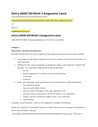 •	In this paper, you will design an experiment to test some aspects of your DUI Task Force from last week’s discussion.