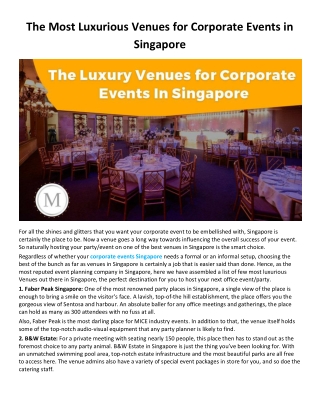 The Most Luxurious Venues for Corporate Events in Singapore