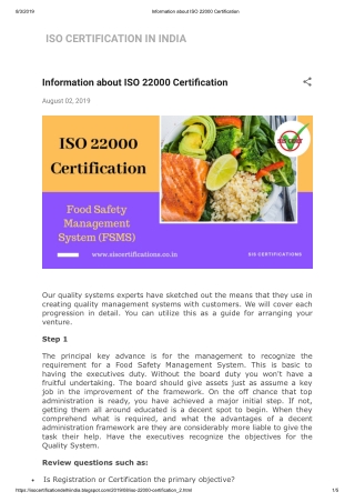 How i can get more Information about ISO 22000 Certification?