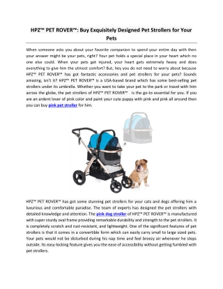 HPZ™ PET ROVER™: Buy Exquisitely Designed Pet Strollers for Your Pets