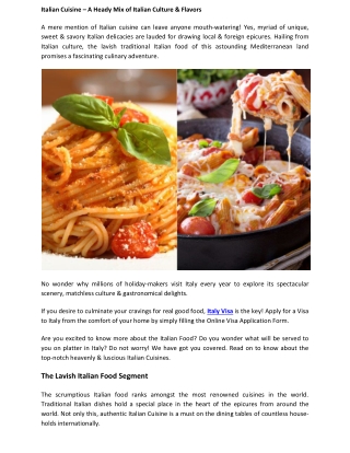 Italian Cuisine – A Heady Mix of Italian Culture & Flavors