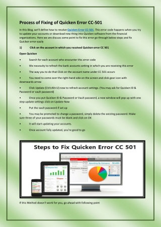 Process of Fixing of Quicken Error CC-501