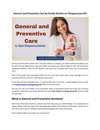 General and Preventive Care by Family Dentist on Chinguacousy RD