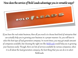 How does the service of Bold Leads advantage you in versatile ways?