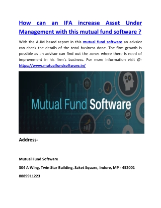 How can an IFA increase Asset Under Management with this mutual fund software ?